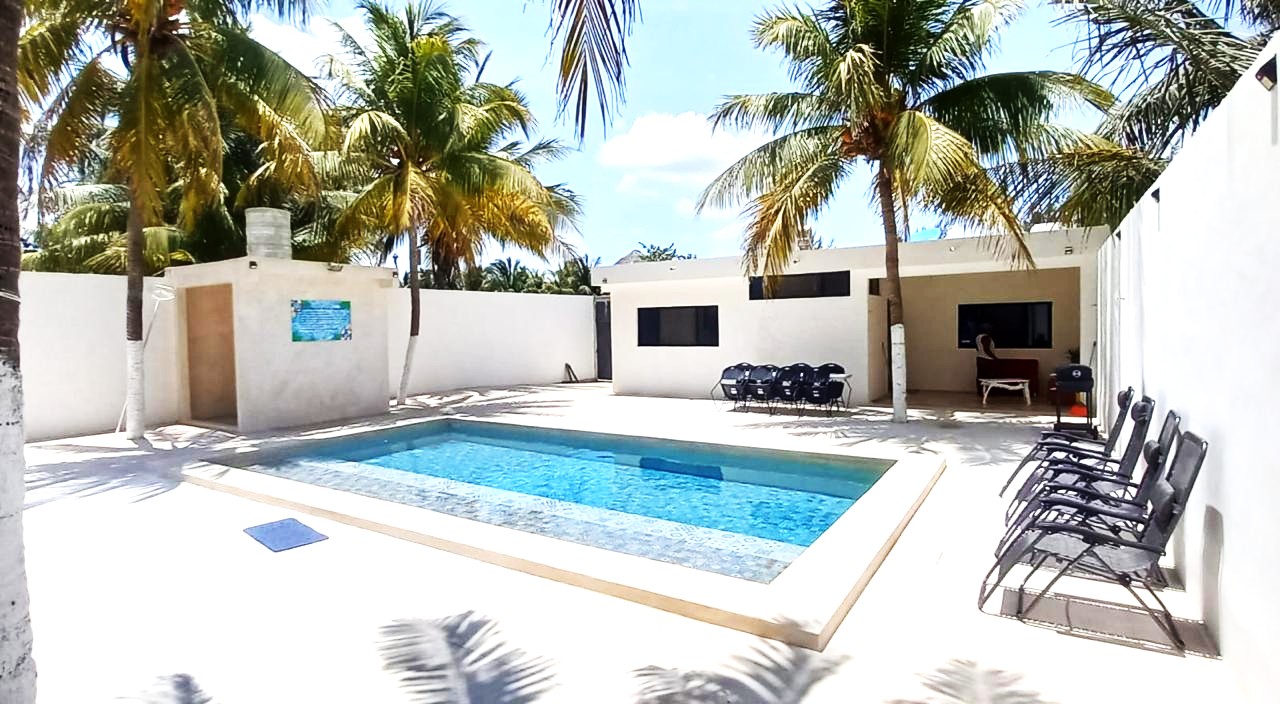 Casita Tolok's pool surrounded by palms and loungers